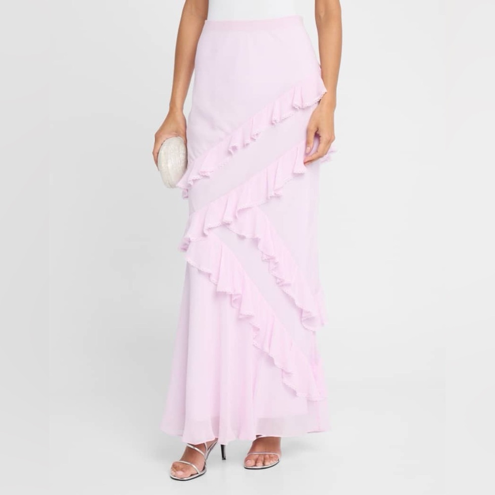 NWT $475 LoveShackFancy Mitnessa Asymmetric Ruffle Maxi Skirt